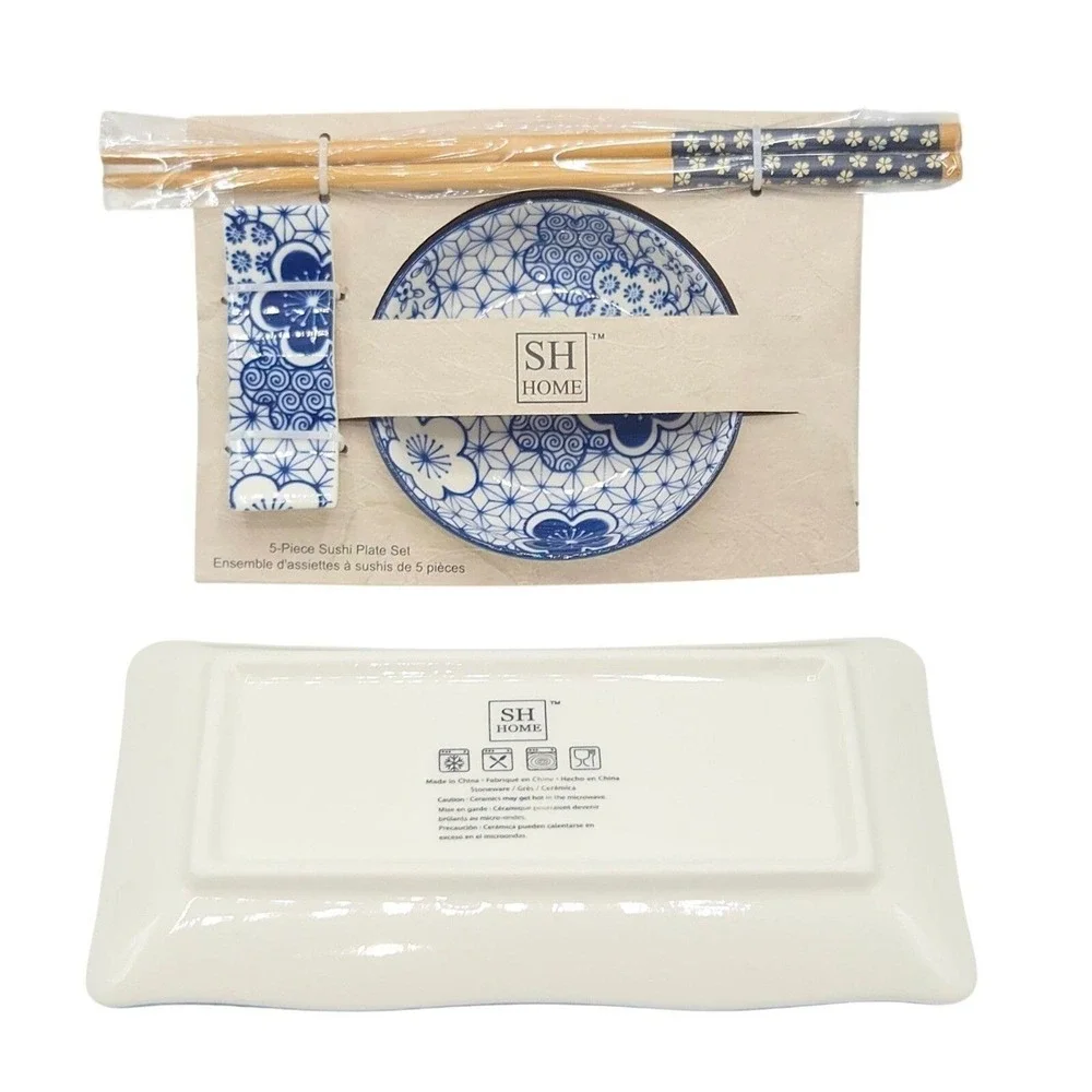 SH Home 5pc Floral Ceramic Sushi Plate Set 11